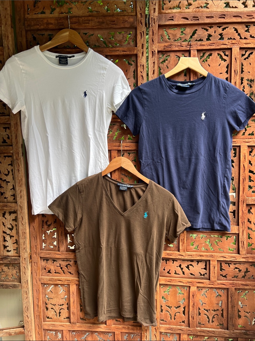 Classic Polo by Ralph Lauren Short Sleeve V-Neck Tees - Brown, White, Navy